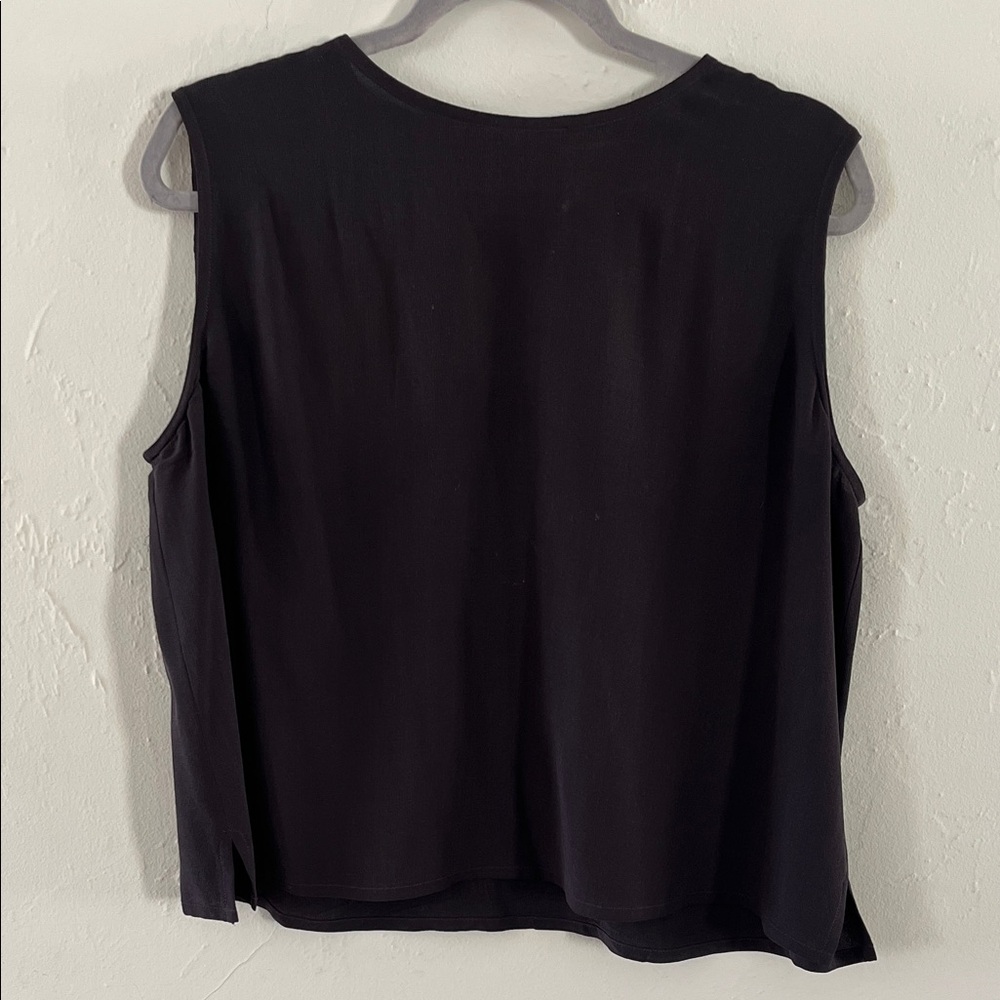 Eileen Fisher Silk Dark Charcoal Grey Sleeveless Tank Top Key Hole Back